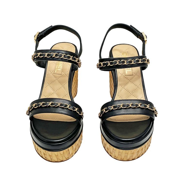 CHANEL シャネル チェーンストラップ ウェッジソールサンダル G35643