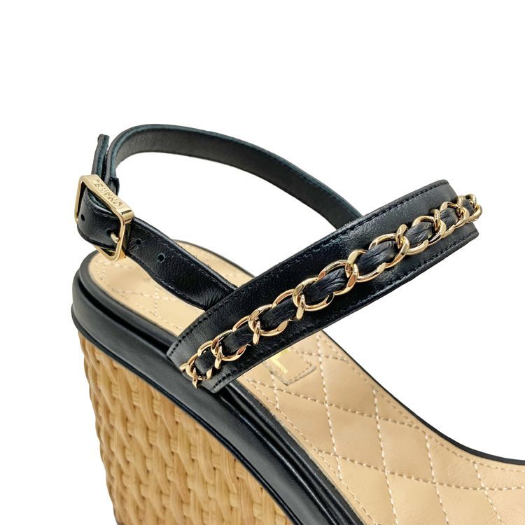 CHANEL シャネル チェーンストラップ ウェッジソールサンダル G35643