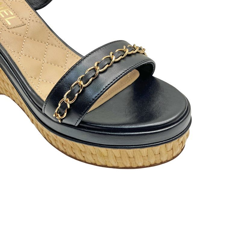 CHANEL シャネル チェーンストラップ ウェッジソールサンダル G35643
