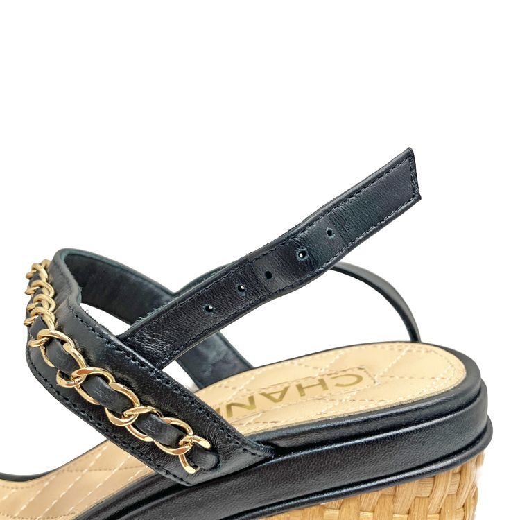CHANEL シャネル チェーンストラップ ウェッジソールサンダル G35643