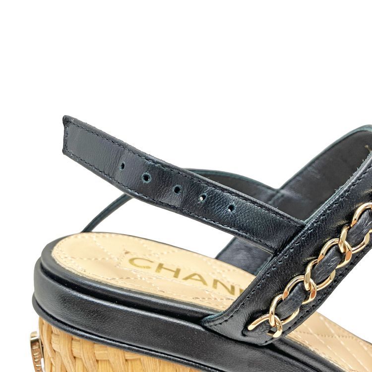 CHANEL シャネル チェーンストラップ ウェッジソールサンダル G35643