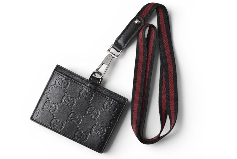 グッチ IDケース/ネームホルダー/パスケース GUCCI ネックストラップ付 GG/ブラック【中古】