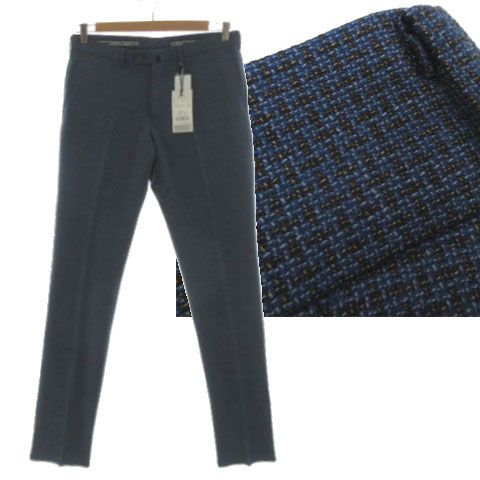 メンズビギ MEN'S BIGI 総柄パンツ M0191FP 06 シロセット SI-RO-SET スラックス ノータック ストレッチ ウール混 ブルー系 青系 ブラウン系 茶系 M