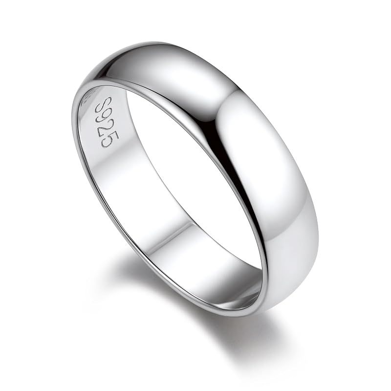 [Bandmax] シルバー925 リング メンズ シンプル 甲丸 婚約指輪 5ミリ 幅広 ファッションリング 鏡面仕上げ 誕生日 プレゼント（幅5mm 9号）