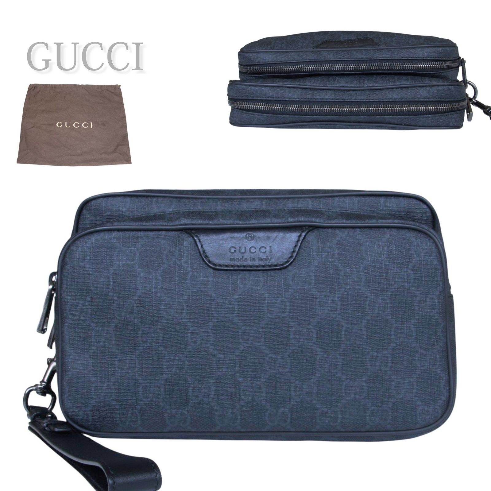 中古】GUCCI グッチ GGスプリーム セカンドバッグ メンズ ブラック 黒 