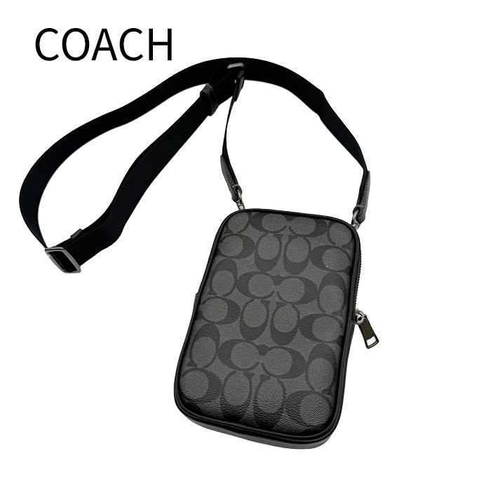 COACH コーチ シグネチャー ショルダーバッグ ブラック グレー レザー メンズ レディース クロスボディバッグ 斜め掛け