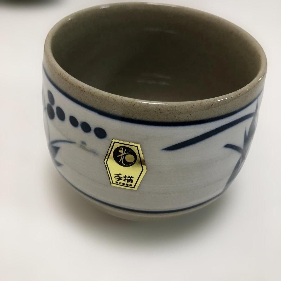 茶道具 煎茶碗 5客揃い 木箱付き 在銘 染付 草花文 和食器 湯呑 茶器