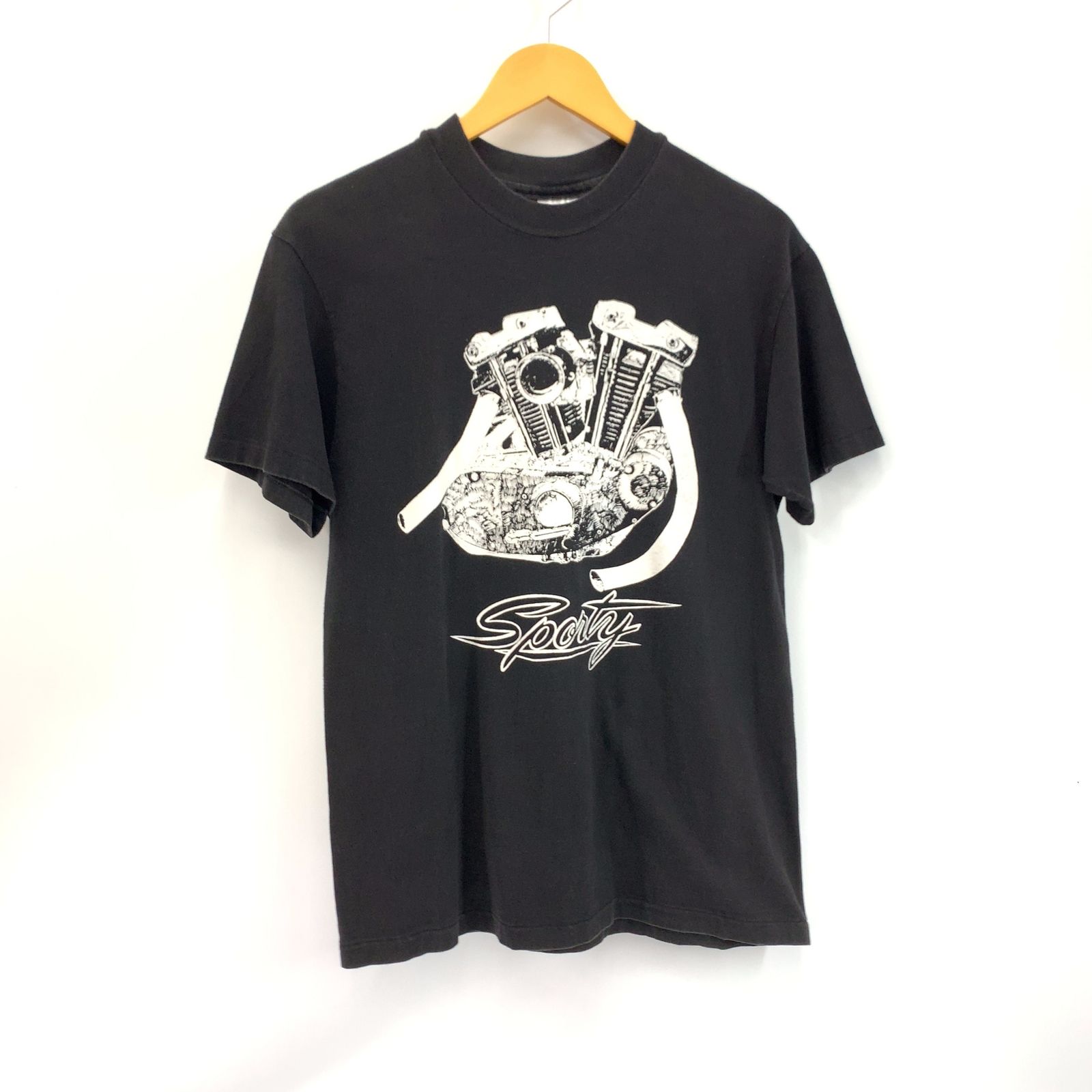 90s USA製 engine TACOMA Hanes BEEFY Tシャツ VINTAGE ヴィンテージ M ブラック バイク バイカー メンズ _201