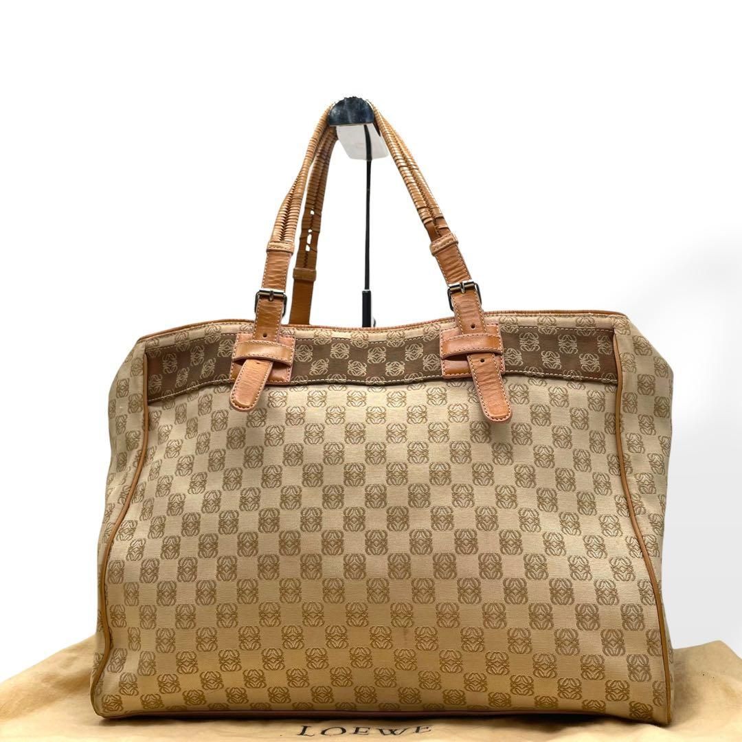 美品 LOEWE ロエベ アナグラム柄 トートバッグ キャンバス レザー A4