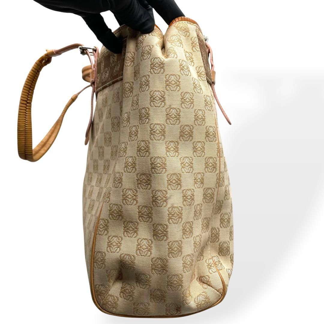 美品 LOEWE ロエベ アナグラム柄 トートバッグ キャンバス レザー A4