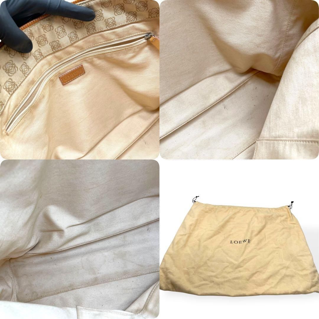 美品 LOEWE ロエベ アナグラム柄 トートバッグ キャンバス レザー A4
