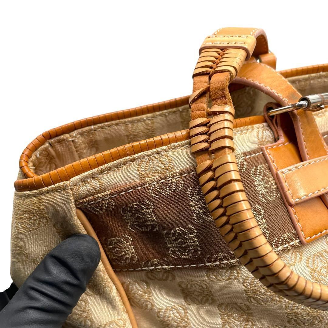 美品 LOEWE ロエベ アナグラム柄 トートバッグ キャンバス レザー A4