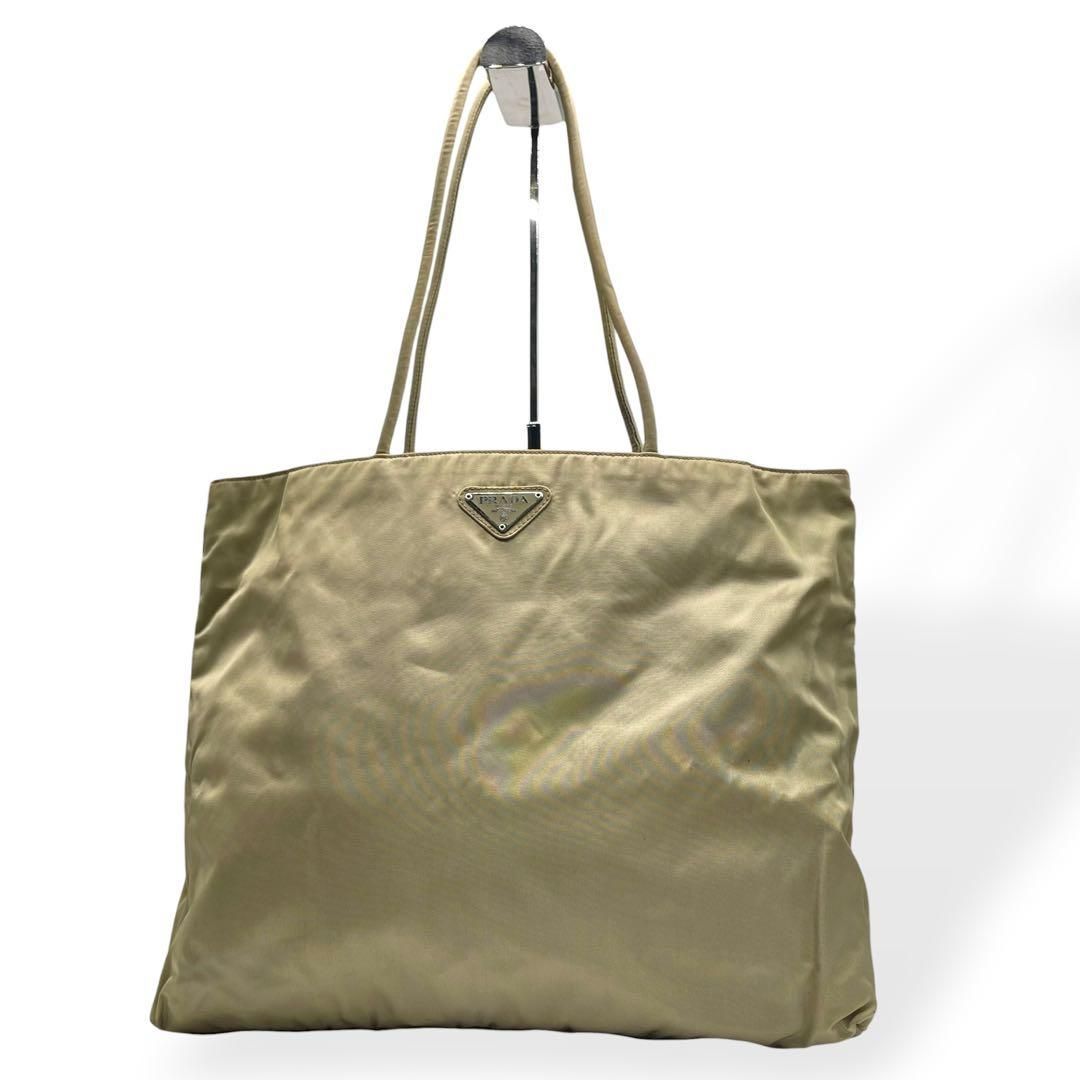 PRADA トートバッグ ナイロン カーキ 良品 PRADA プラダ ナイロントートバッグ 白タグ カーキ 三角ロゴ 正規