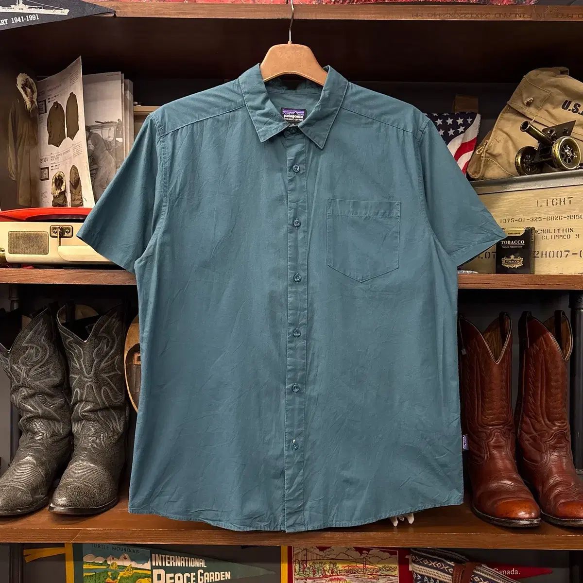 patagonia オーガニックコットン ベーシック ボタンダウン 半袖 シャツ ハンターグリーン N1750