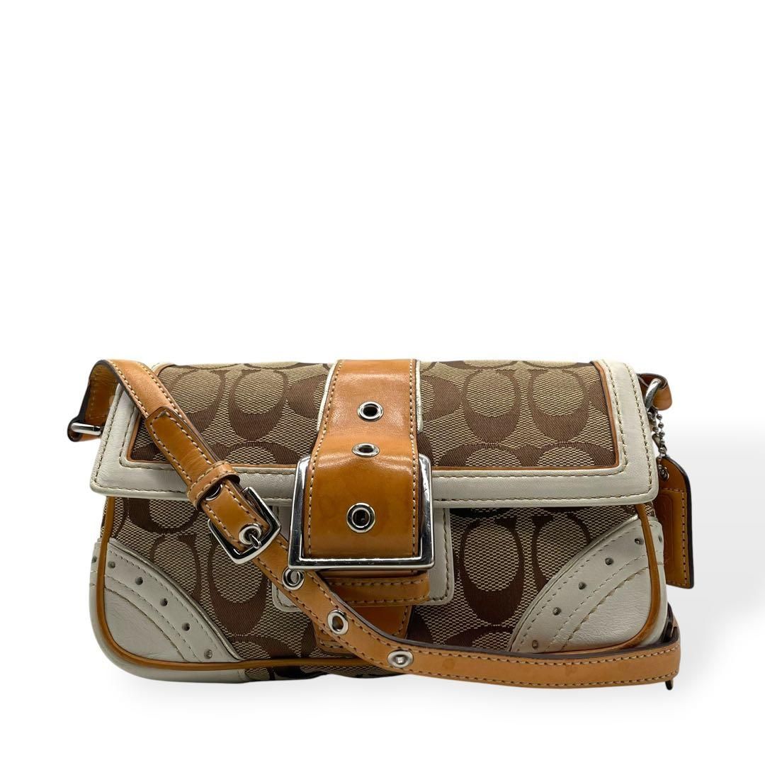 美品 COACH コーチ ショルダーバック ソーホー キャンバス レザー