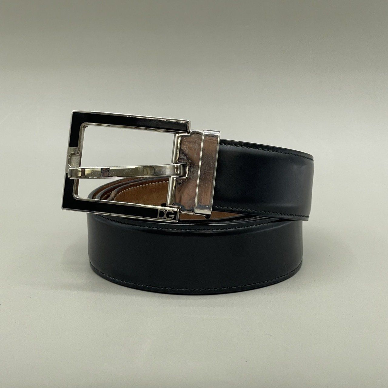 Good Condition D&G/ Dolce & Gabbana Dolce & Gabbana Belt Silver Hardware Mens Leather Black Black