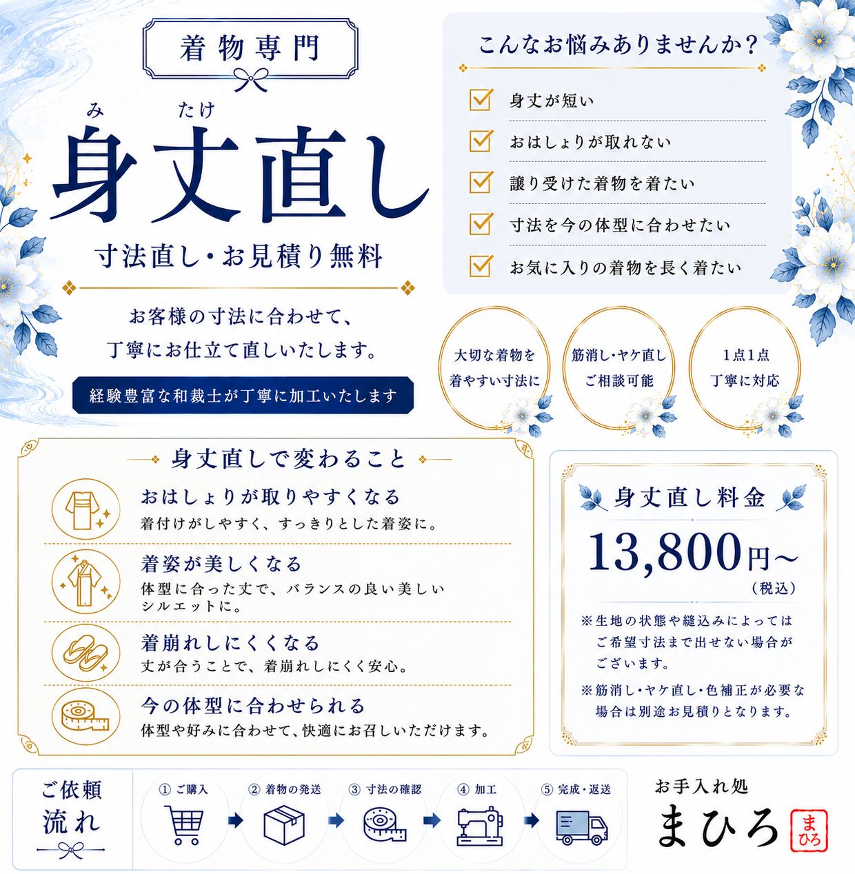 【着物専門】身丈直し 寸法直し お見積り無料