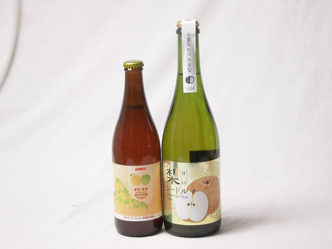 梨の果汁感たっぷり2本セット(アデカ 梨サワーエールホップ＆ホップ5度(千葉県) アデカ 千葉県産甘口梨シードル6度(長野県)) 500ml×1本 750ml×1本