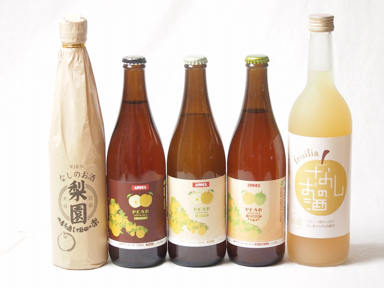 梨の果汁感たっぷり5本セット(アデカ 梨サワーエールホップ＆ホップ5度(千葉県) アデカ 梨サワーエールホワイト5度(千葉県) アデカ 梨サワーエールブラック5度(千葉県) 中埜酒造 なしのお酒 7度(愛知県) 老松酒造 梨園 12度(大分県)) 500