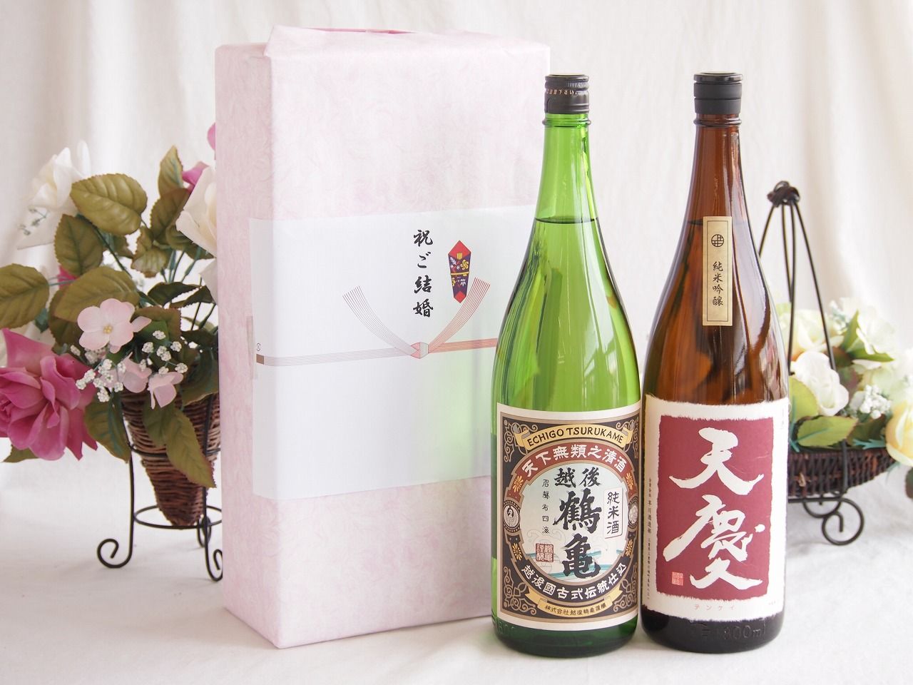 祝福の気持ちを寿々の香り日本酒セット 越後鶴亀 純米酒(新潟県)早川酒造部 天慶純米吟醸(三重県)1800ml×2本