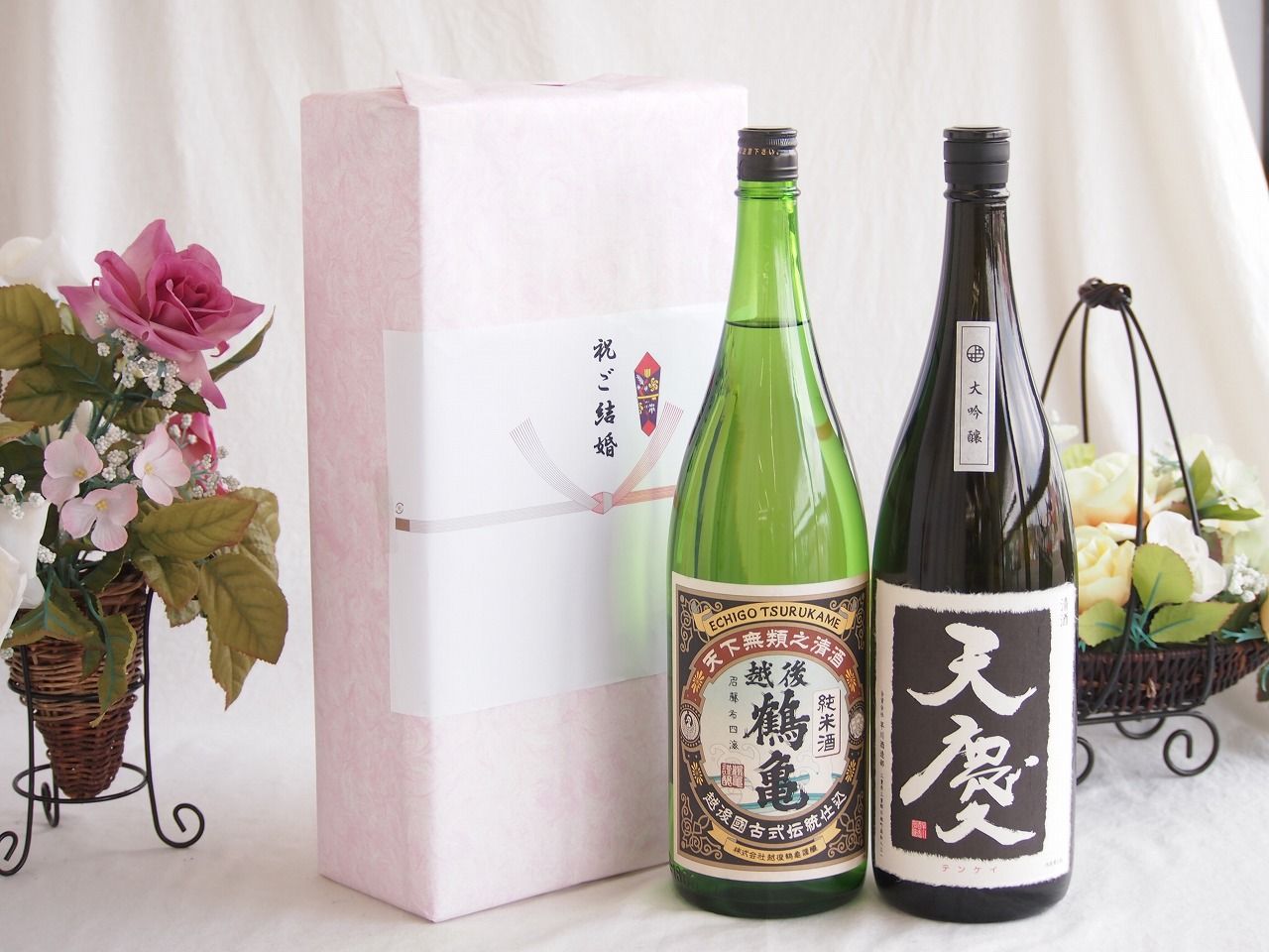 祝福の気持ちを寿々の香り日本酒セット 越後鶴亀 純米酒(新潟県)早川酒造部 天慶大吟醸(三重県)1800ml×2本
