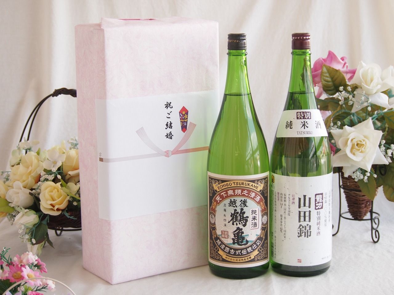 祝福の気持ちを寿々の香り日本酒セット 越後鶴亀 純米酒(新潟県)本田酒造 龍力 山田錦(兵庫県)1800ml×2本