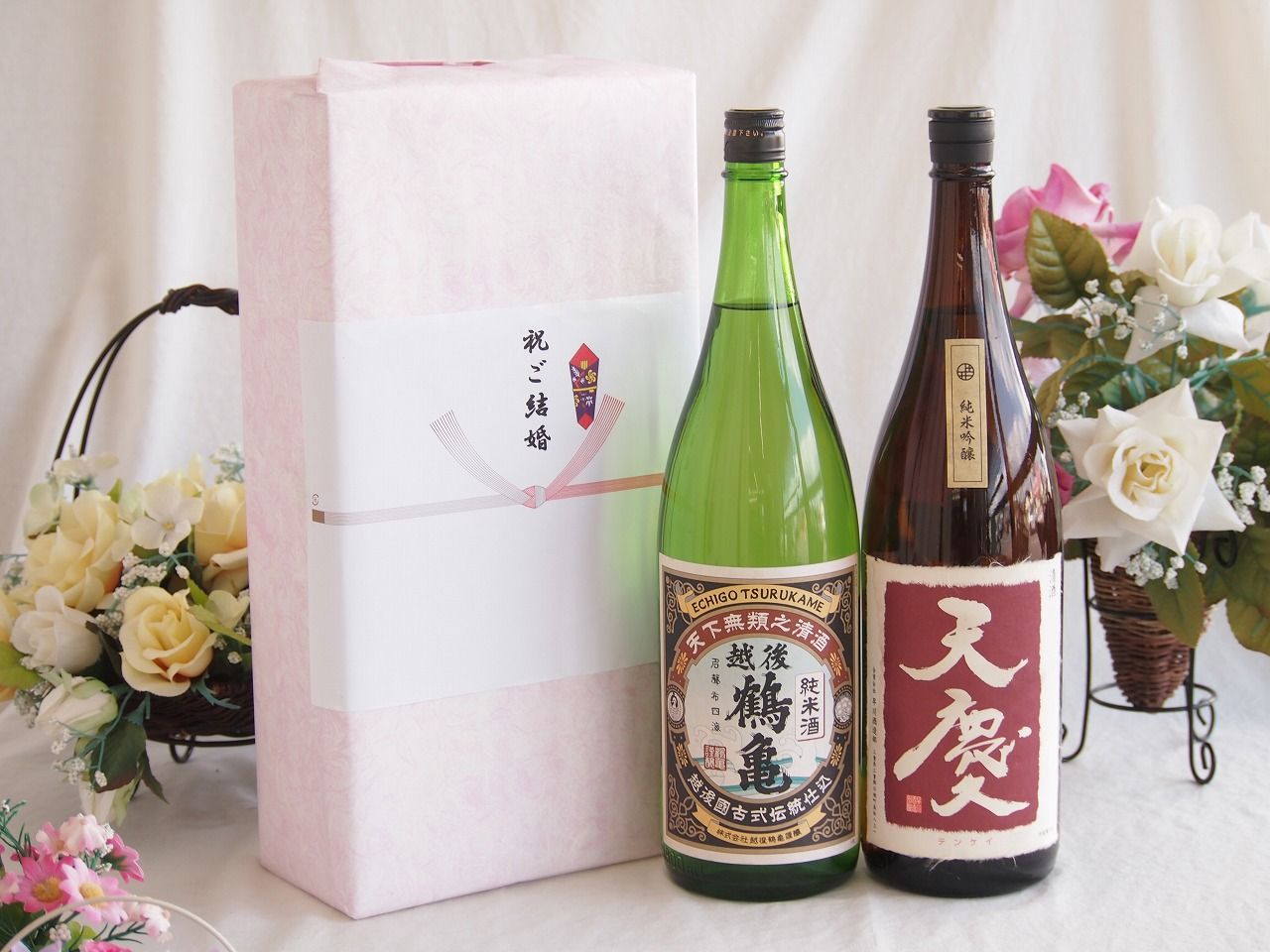 祝福の気持ちを寿々の香り日本酒セット 越後鶴亀 純米酒(新潟県)早川酒造部 天慶純米吟醸(三重県)1800ml×2本