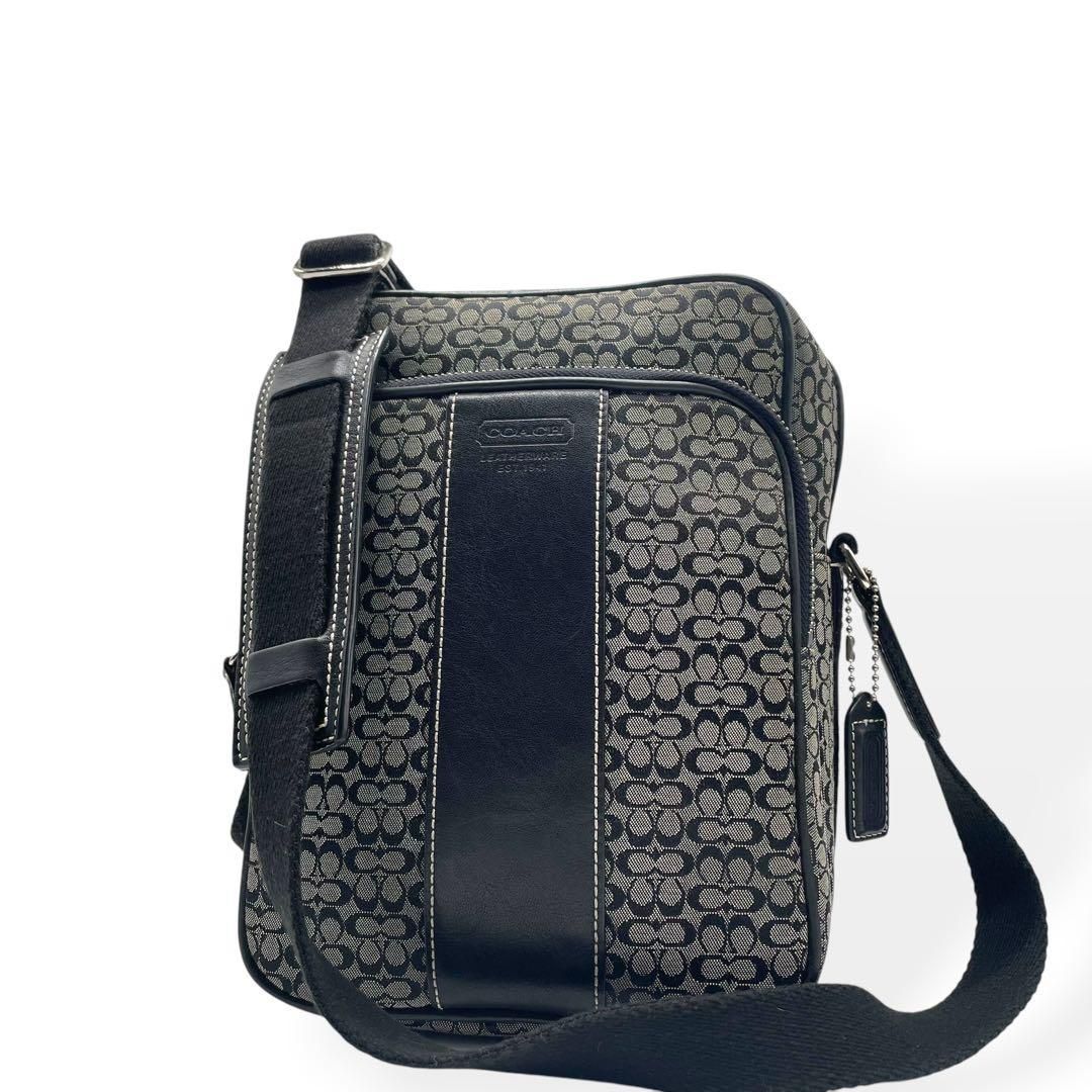 美品　COACH コーチ　ショルダーバッグ　キャンバス　レザー　ブラック