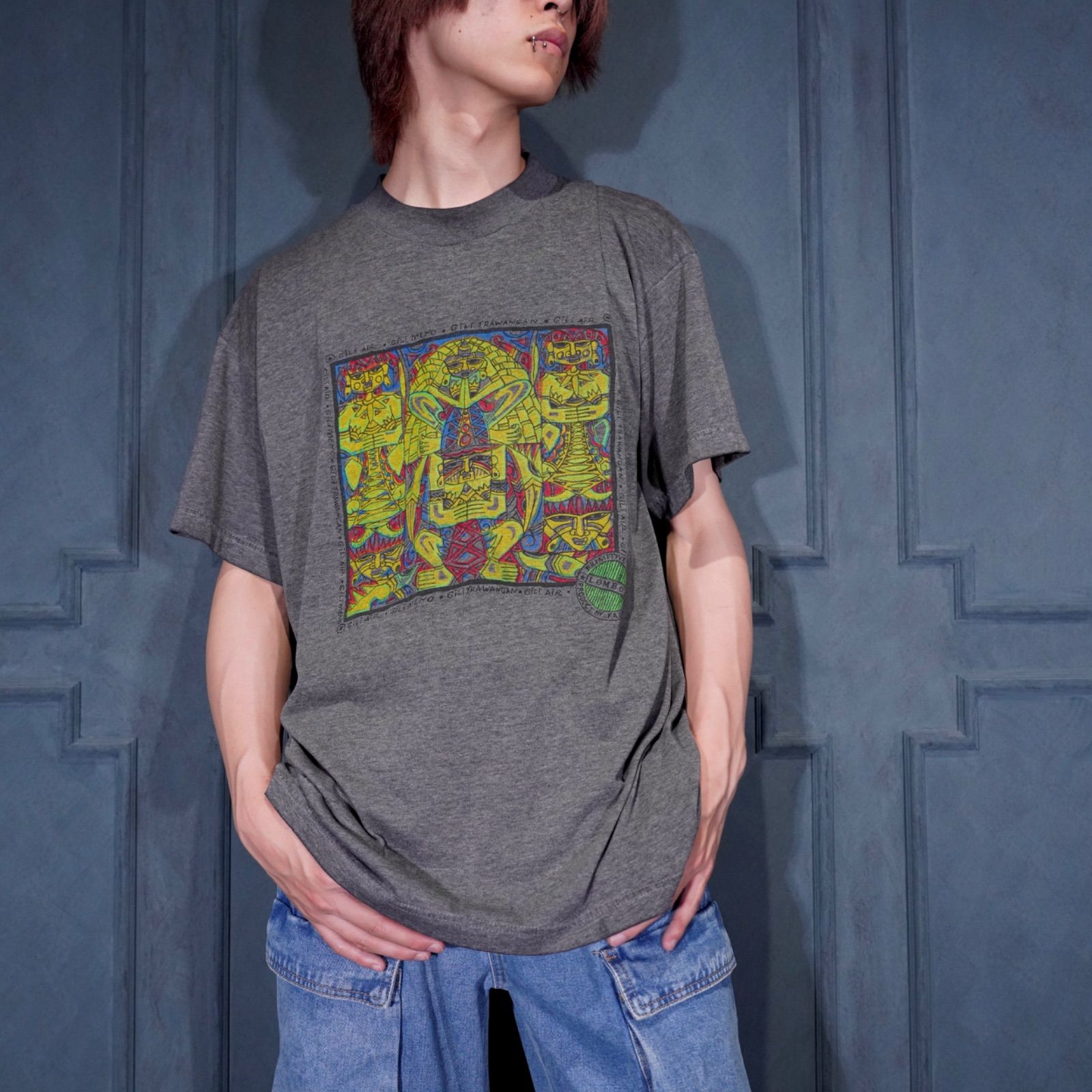 USA VINTAGE NAUTICA GILI ISLAND PRINT DESIGN SOUVENIR T SHIRT/アメリカ古着ギリ島プリントデザインTシャツ