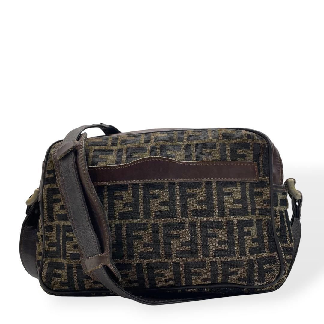 良品 FENDI フェンディー ショルダーバッグ キャンバス レザー ズッカ 