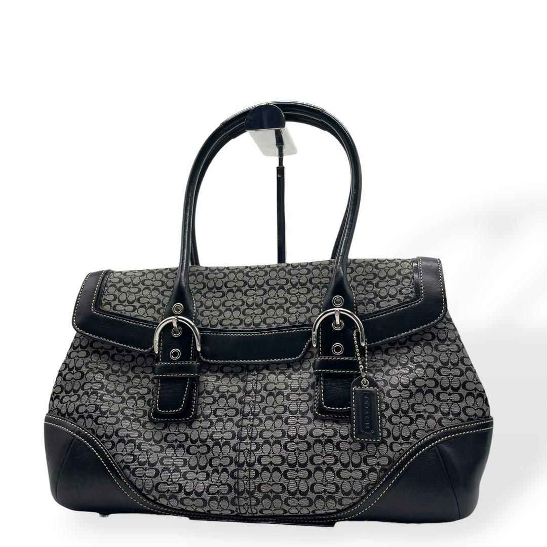 【極美品】コーチ 7080ミニシグネチャーフラップサッチェル トートバッグ 黒 極美品 COACH 7080 ミニシグネチャー フラップサッチェル トートバッグ