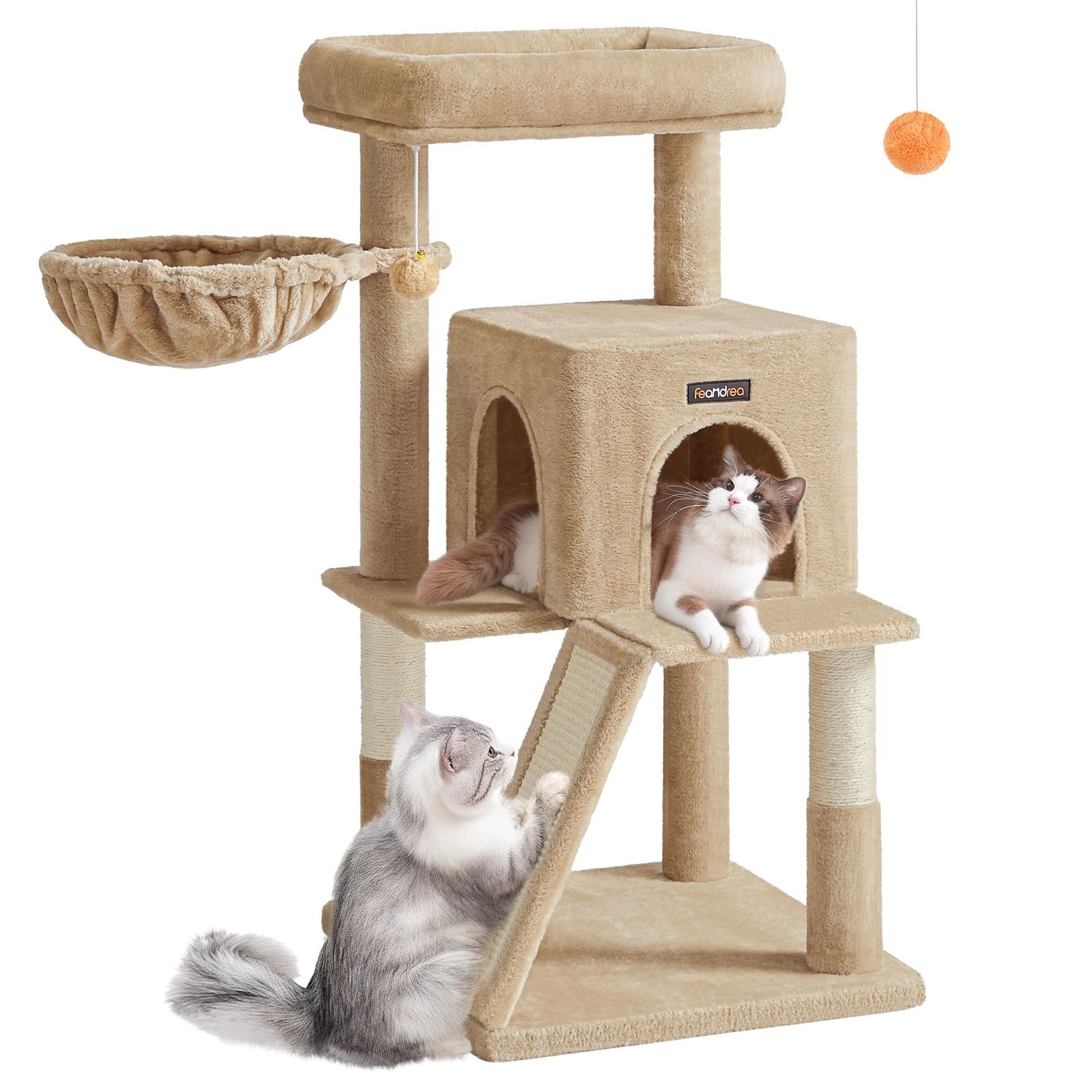 FEANDREA キャットタワー 猫タワー大型猫 ハンモック耐荷重10KG 猫タワー 天然サイザル 広いハウス 多頭飼い 安定性 高さ96cm マンチカン・子猫・既存品対応 転落防止猫タワー PCT051K03mt cf05a16a