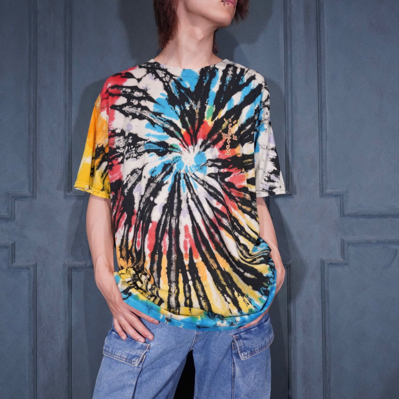 USA VINTAGE Cactus Jack TRAVIS SCOTT TIE DYE PATTERNED ART PRINT DESIGN T SHIRT/アメリカ古着トラヴィススコットタイダイ柄アートプリントTシャツ