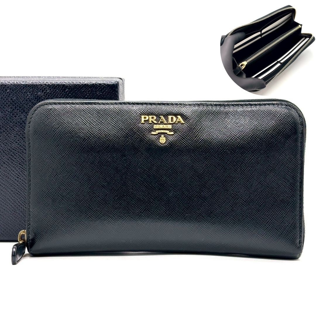黒に品格を整える】 PRADA 長財布 サフィアーノレザー ラウンド