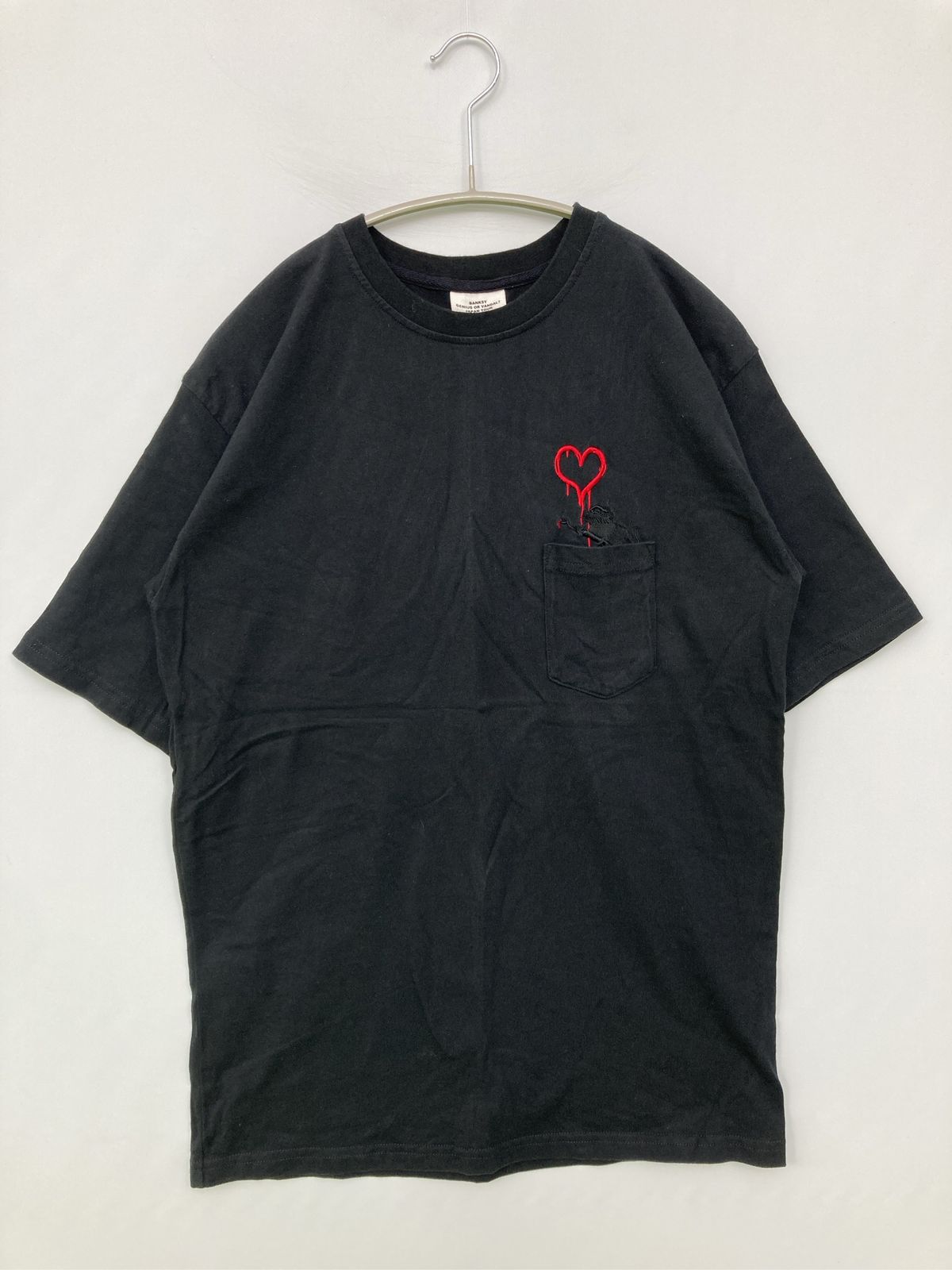 Tシャツ/カットソー M ブラック ワンポイント ミドル丈 半袖 クルーネック(丸首) メンズ