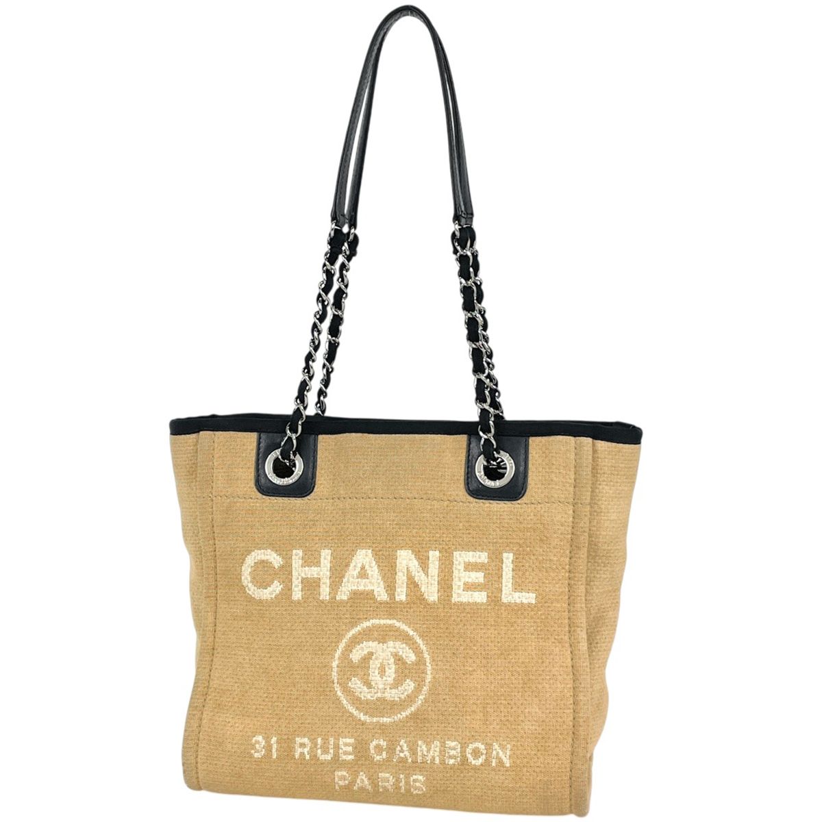 シャネル CHANEL ドーヴィル チェーン トートバッグ ココマーク PM キャンバス ベージュ レディース 【中古】