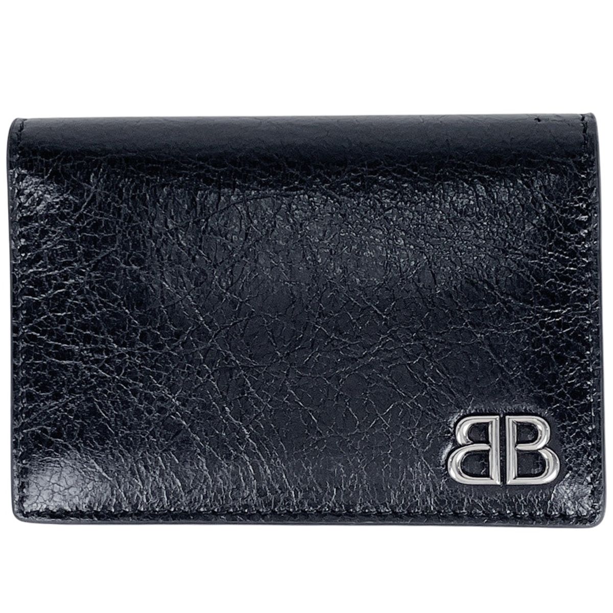 バレンシアガ BALENCIAGA ロゴ カードケース BBロゴ 名刺入れ 二つ折り レザー ブラック 853238 レディース 【中古】