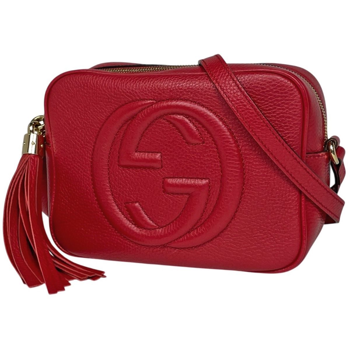 グッチ GUCCI ソーホー ショルダーバッグ タッセル インターロッキングG レザー レッド 308364 レディース 【中古】