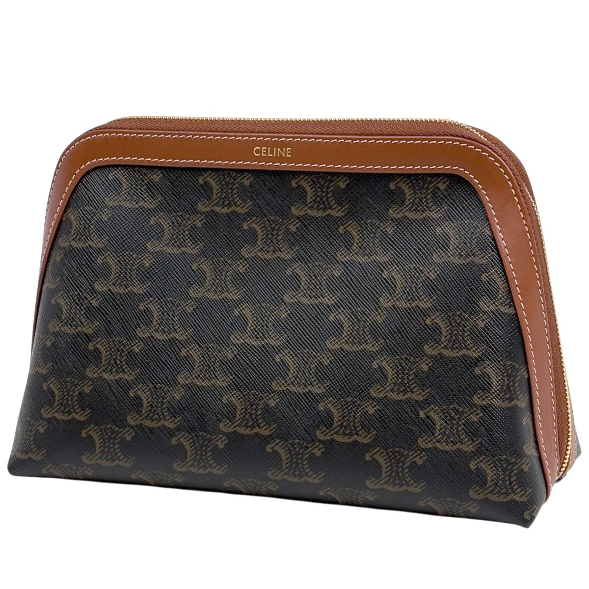 セリーヌ CELINE トリオンフ　ポーチ 化粧ポーチ コーティングキャンバス ブラウン レディース 【中古】