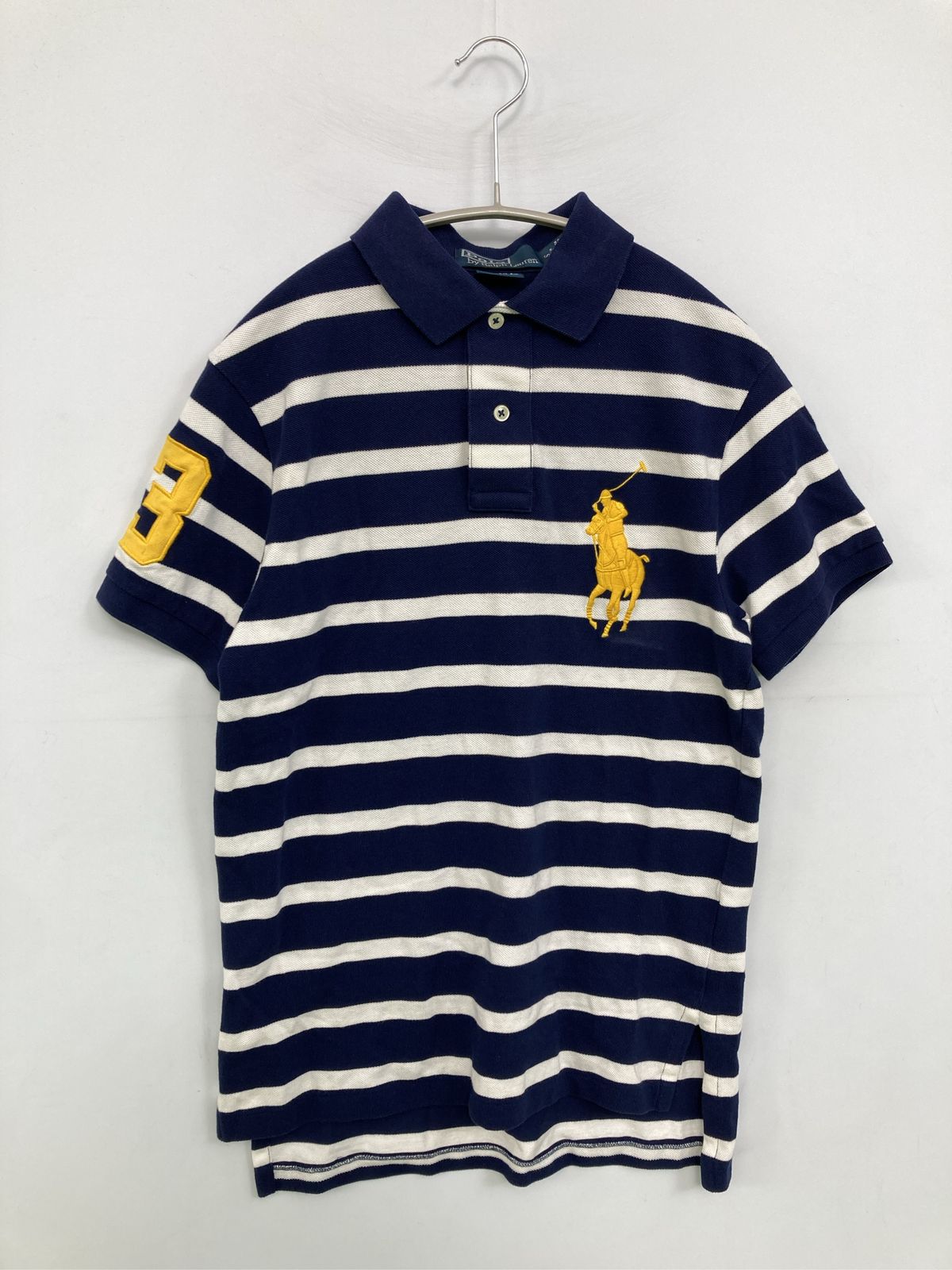Polo by Ralph Lauren ポロバイラルフローレン ポロシャツ S ネイビー 半袖 ボーダー柄 ワンポイント ブランドロゴ 刺繍 メンズ