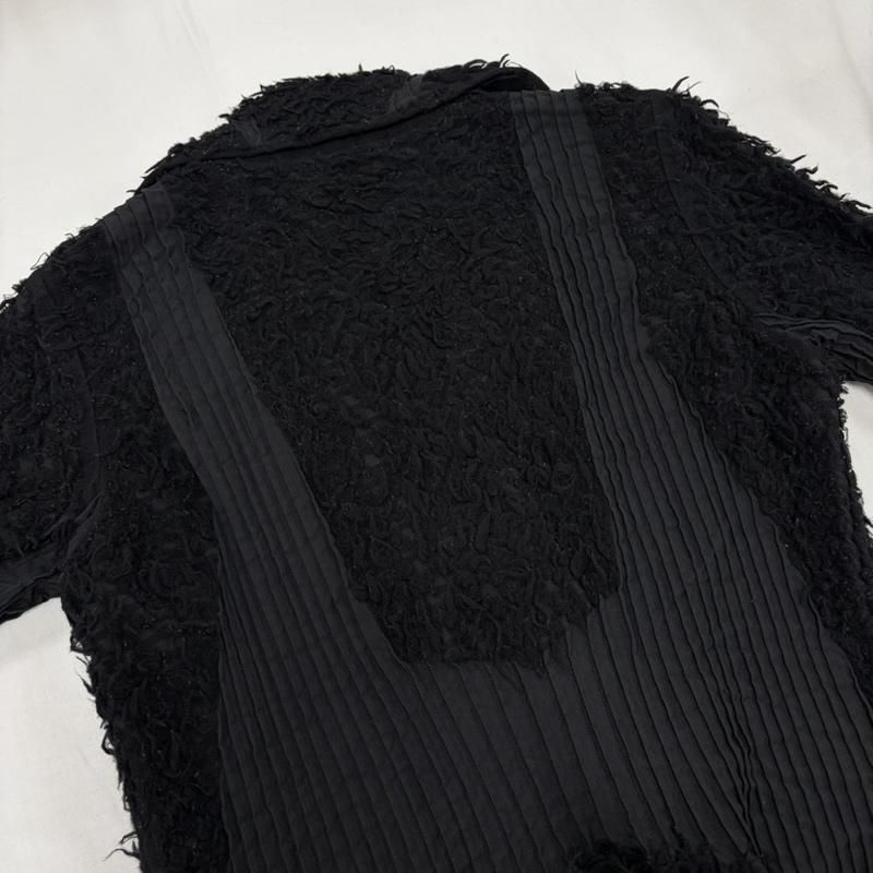 イッセイミヤケ プリーツ 切替 シャギーニット ジャケット ロング