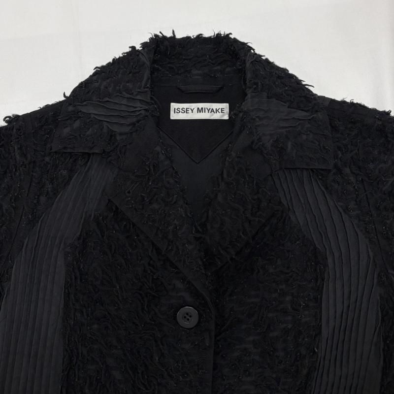 イッセイミヤケ プリーツ 切替 シャギーニット ジャケット ロング