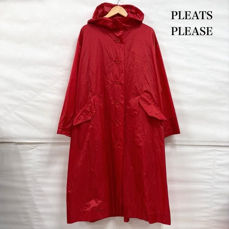 PLEATS PLEASE フード付きプリーツコート プリーツプリーズ ISSEY MIYAKE イッセイミヤケ フード ロング レイン