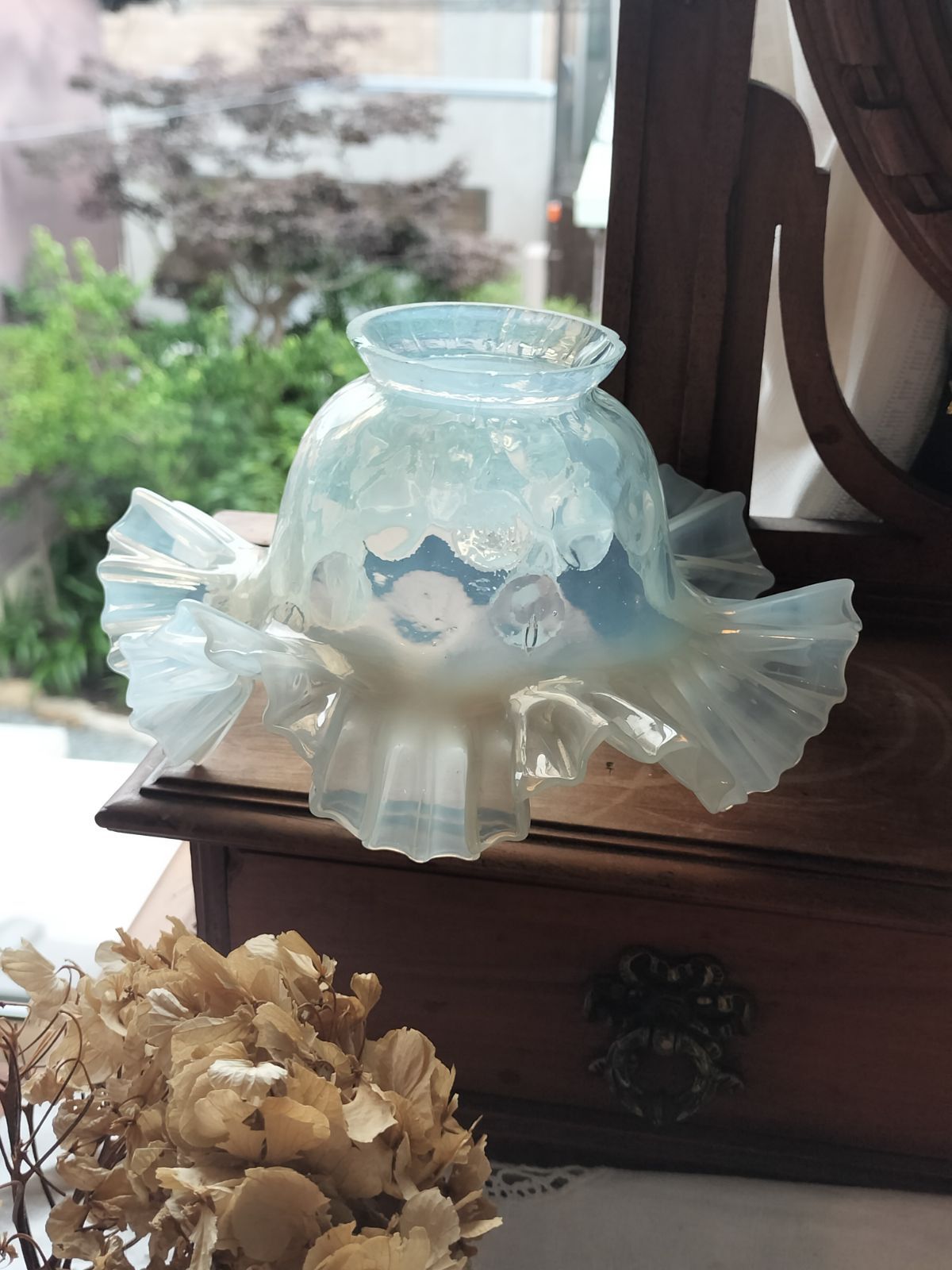 フランス アンティーク 薔薇　 ガラスシェード 美品