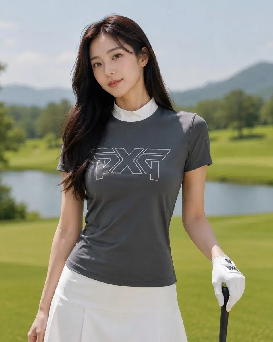 正規品 PXG レディース ハイネック ロゴ 半袖 ゴルフ Tシャツ XS (85)