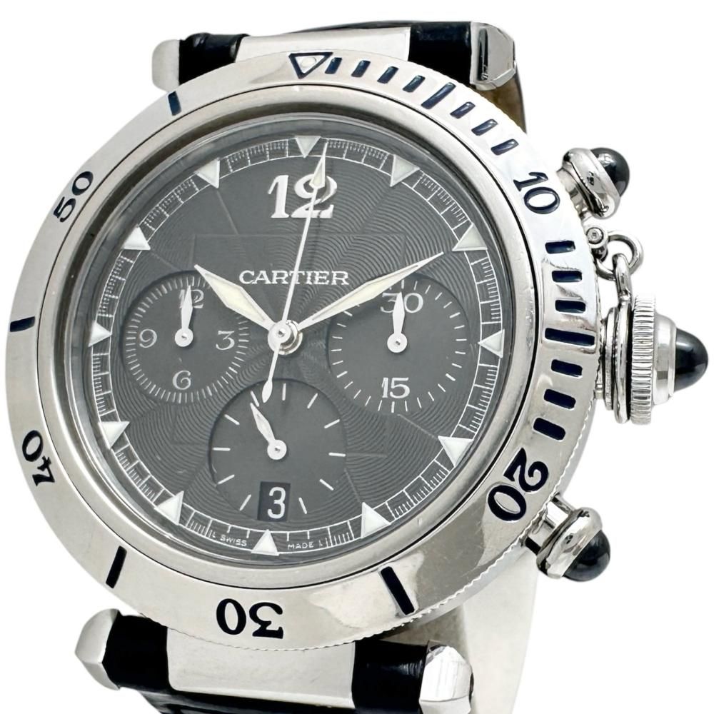 【CARTIER/カルティエ】W3105155 裏スケルトン 腕時計 ステンレススチール/レザー/プラチナベゼル 自動巻き/オートマ グレー文字盤/ブラックレザーベルト メンズ 【中古】【真子質店】【BL】