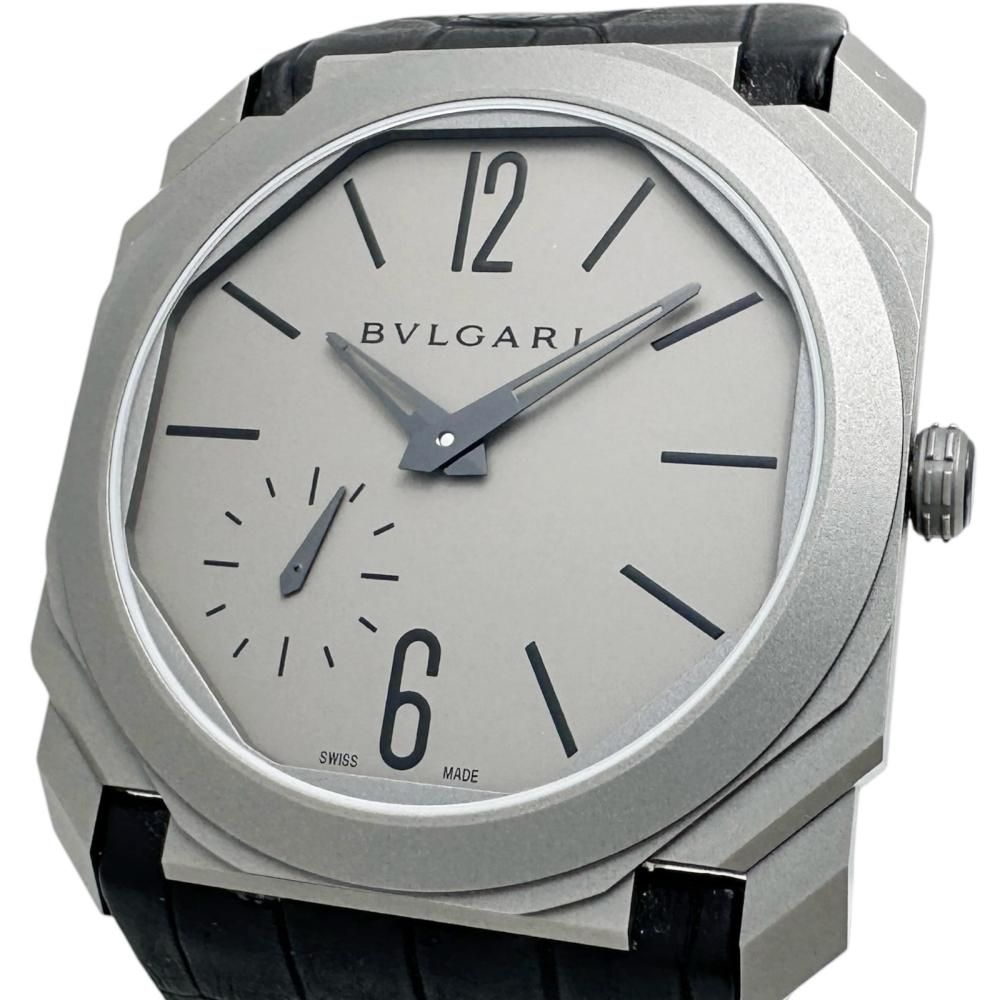 【BVLGARI/ブルガリ】BGO40TXT 裏スケルトン 腕時計 チタン/レザー 自動巻き/オートマ グレー文字盤/レザーベルト レディース 【中古】【真子質店】【BL】