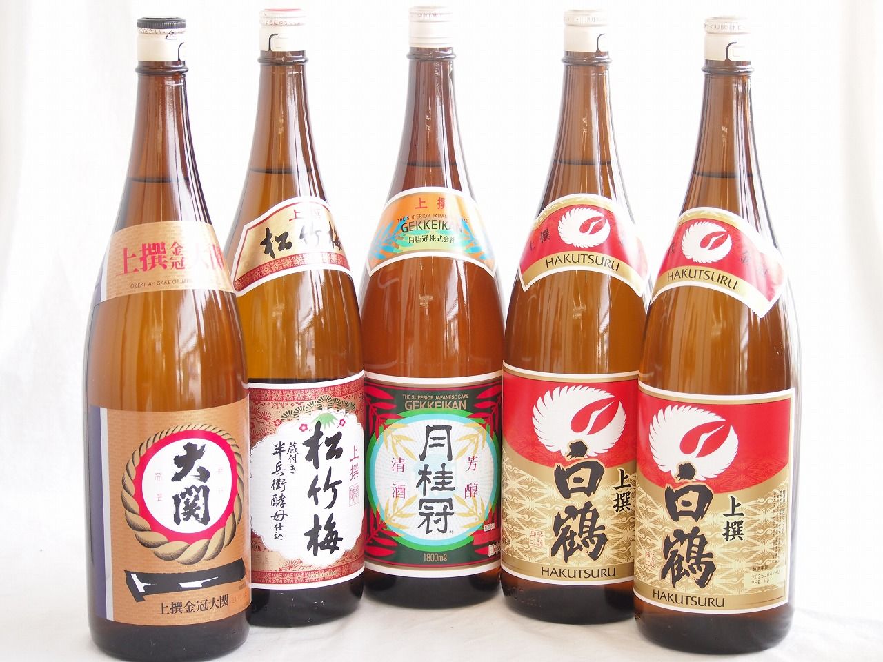 祝い酒日本酒 5本セット(大関 上撰金冠 清酒(兵庫県) 月桂冠 上撰 清酒(京都府) 白鶴 上撰 清酒(兵庫県) 松竹梅 上撰 清酒(兵庫県)) 1800ml×5本