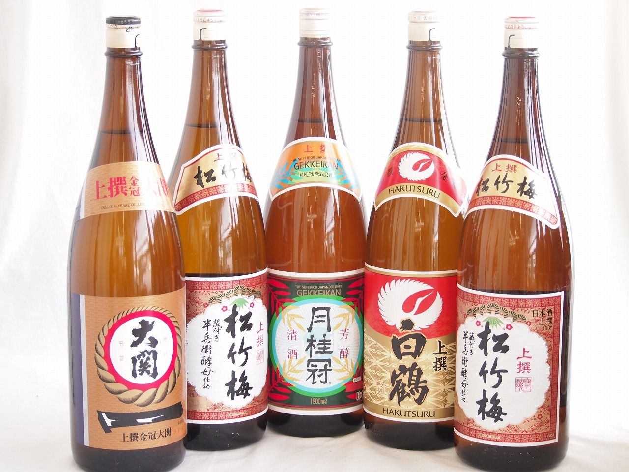 祝い酒日本酒 5本セット(大関 上撰金冠 清酒(兵庫県) 月桂冠 上撰 清酒(京都府) 白鶴 上撰 清酒(兵庫県) 松竹梅 上撰 清酒(兵庫県)) 1800ml×5本