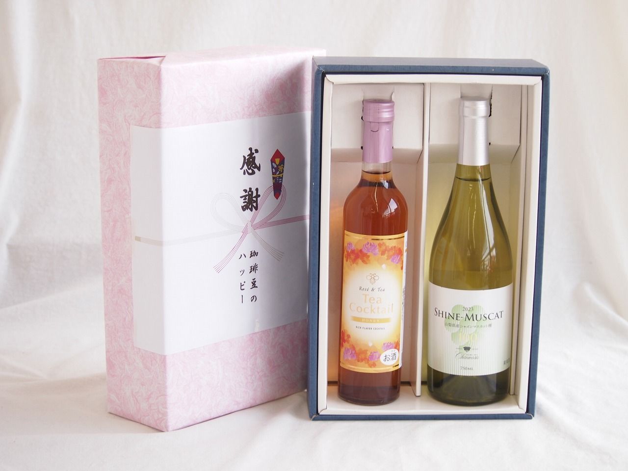 感謝の贈り物ボックス 紅茶カクテルと国産ワインセット(シャインマスカット100白ワイン やや甘口(山梨県)750mlティーカクテル ハニー7% 500ml